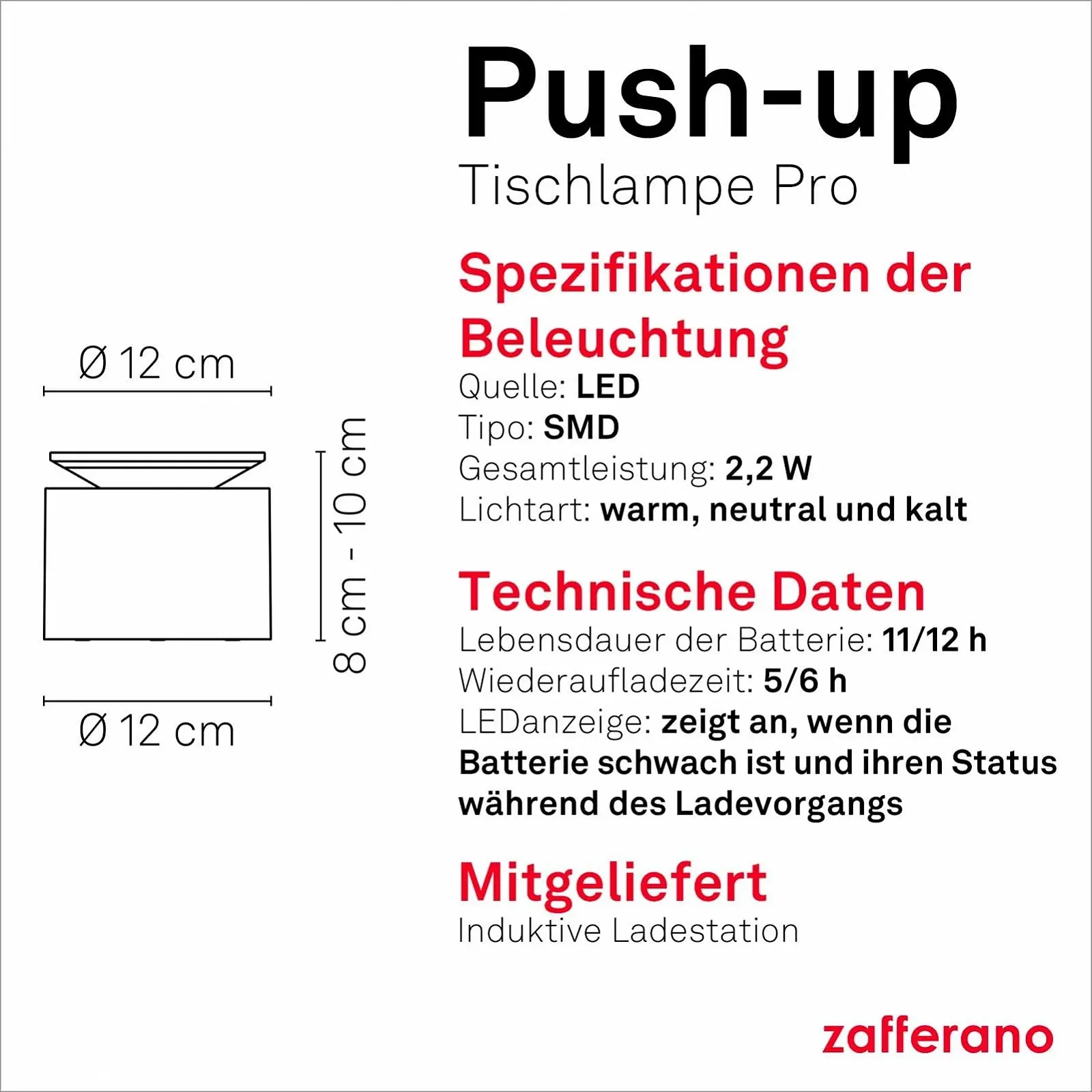 Настільна лампа Zafferano Push-Up Lamp бездротова акумуляторна з сенсорним керуванням для вулиці з димером 2200-3000 K висота 80-100 см темно-сіра, фото №4