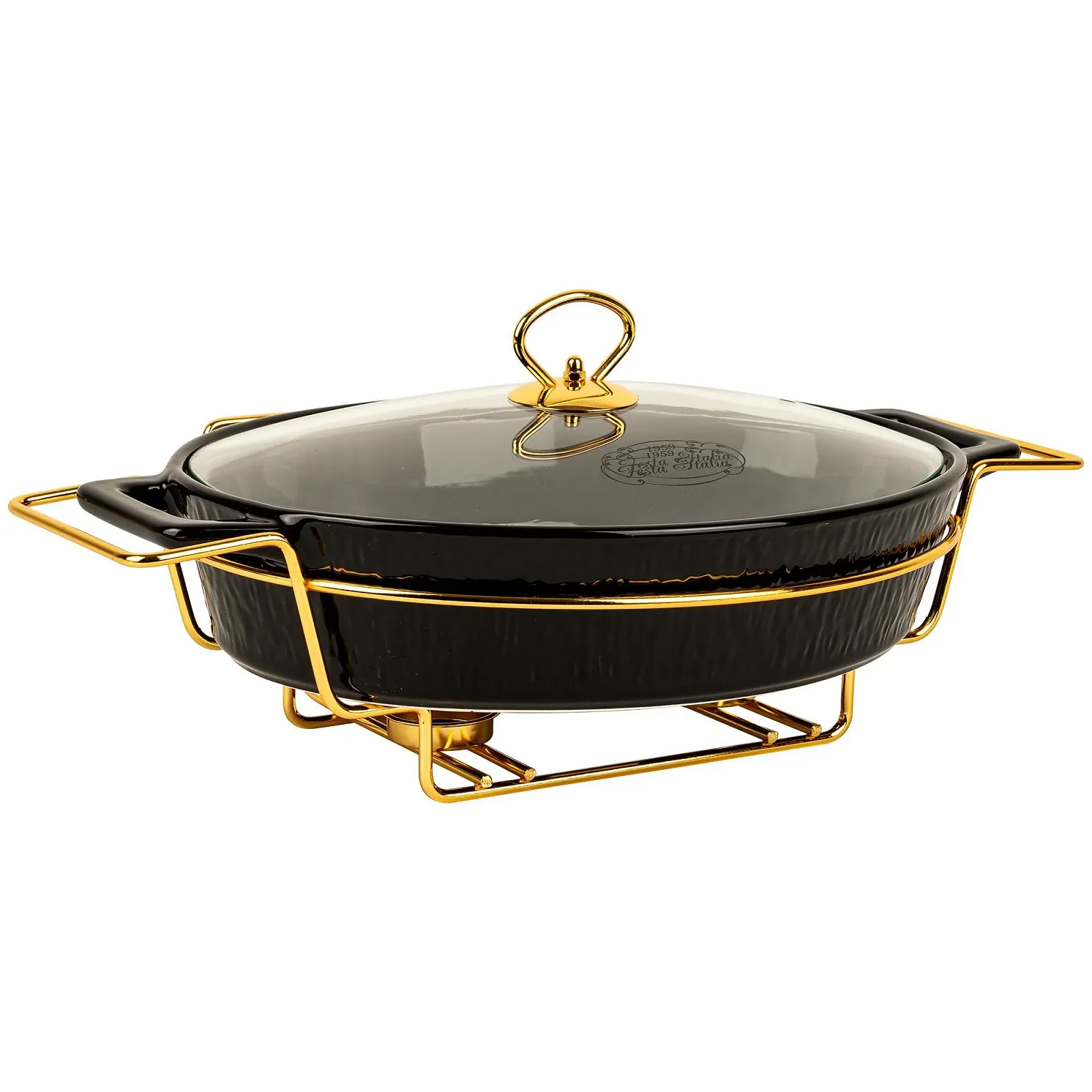 Форма для запекания керамическая с крышкой и подставкой 2.5 л овальная Черная, фото №1