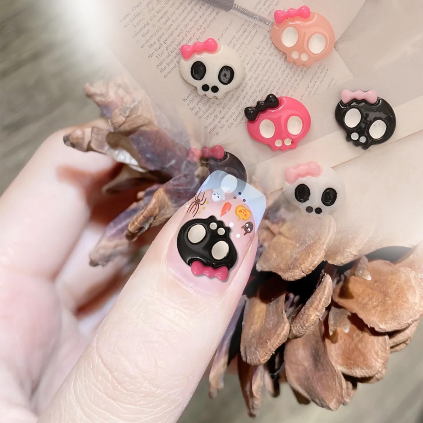 3D Хэллоуинские черепа для ногтей, 60 шт., украшения для ногтей в виде черепов для Хэллоуинской вечеринки, DIY украшения для ногтей, фото №5