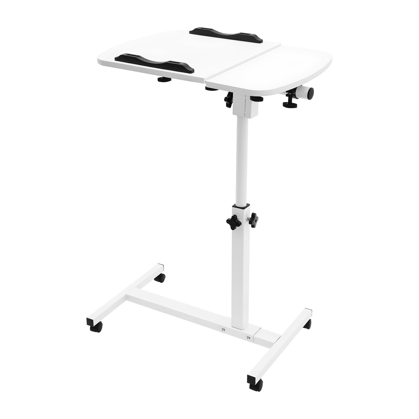 Столик для ноутбука, регулируемый по высоте 60–95 см, на колесиках, прикроватный столик, мобильный столик для ноутбука, регулируемый угол наклона, складной, 2 столешницы 40x40 см & 20*40 см, для кровати, офиса, дивана, белый, фото №7