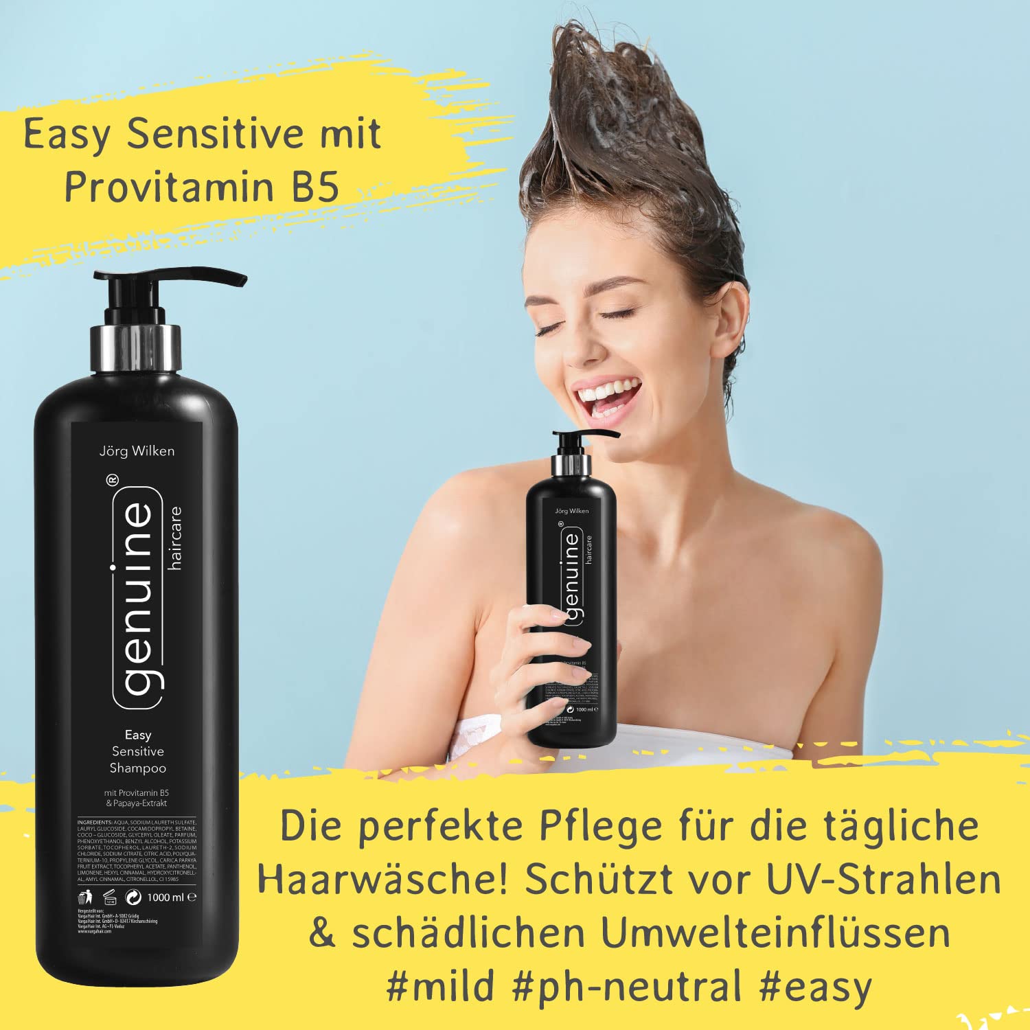 Шампунь Easy Sensitive Mild pH Neutral Moisture для всех типов волос, успокаивает кожу головы, придаёт эластичность, объём и блеск, 1000 мл, фото №6