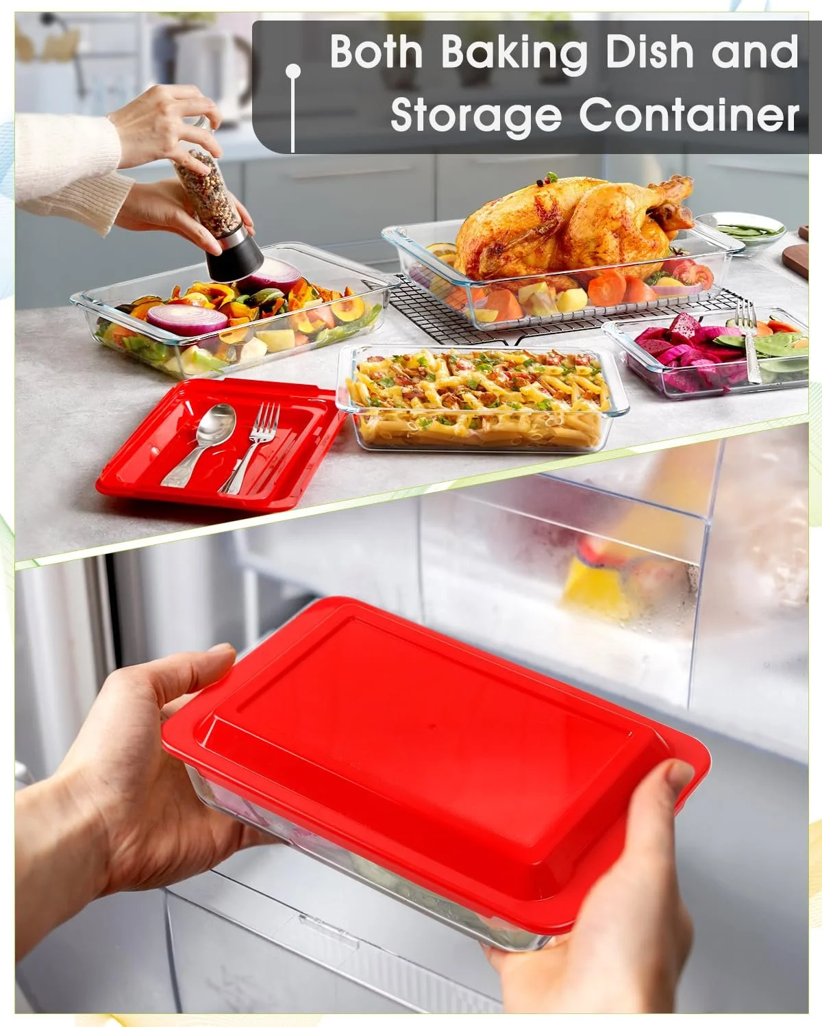 Набор форм для запекания Стеклянные прямоугольные 4 шт. с крышками 1 / 1,7 / 2,8 / 4,2 л, фото №5