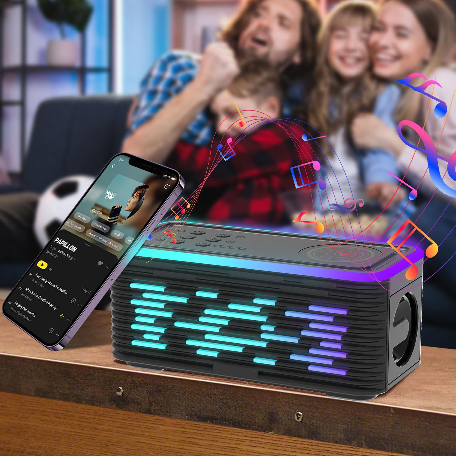 Колонка Bluetooth Gueray Box со светом беспроводная с беспроводной зарядкой улучшенный бас TF Card Playback для телефона уличный, фото №6