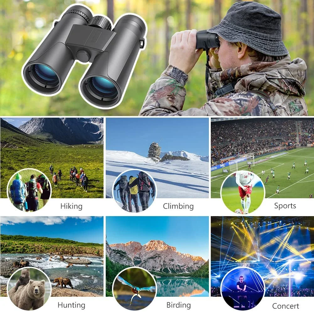 Бінокль OYU 10x42 HD Компактний Водонепроникний FMC Чорний, фото №8