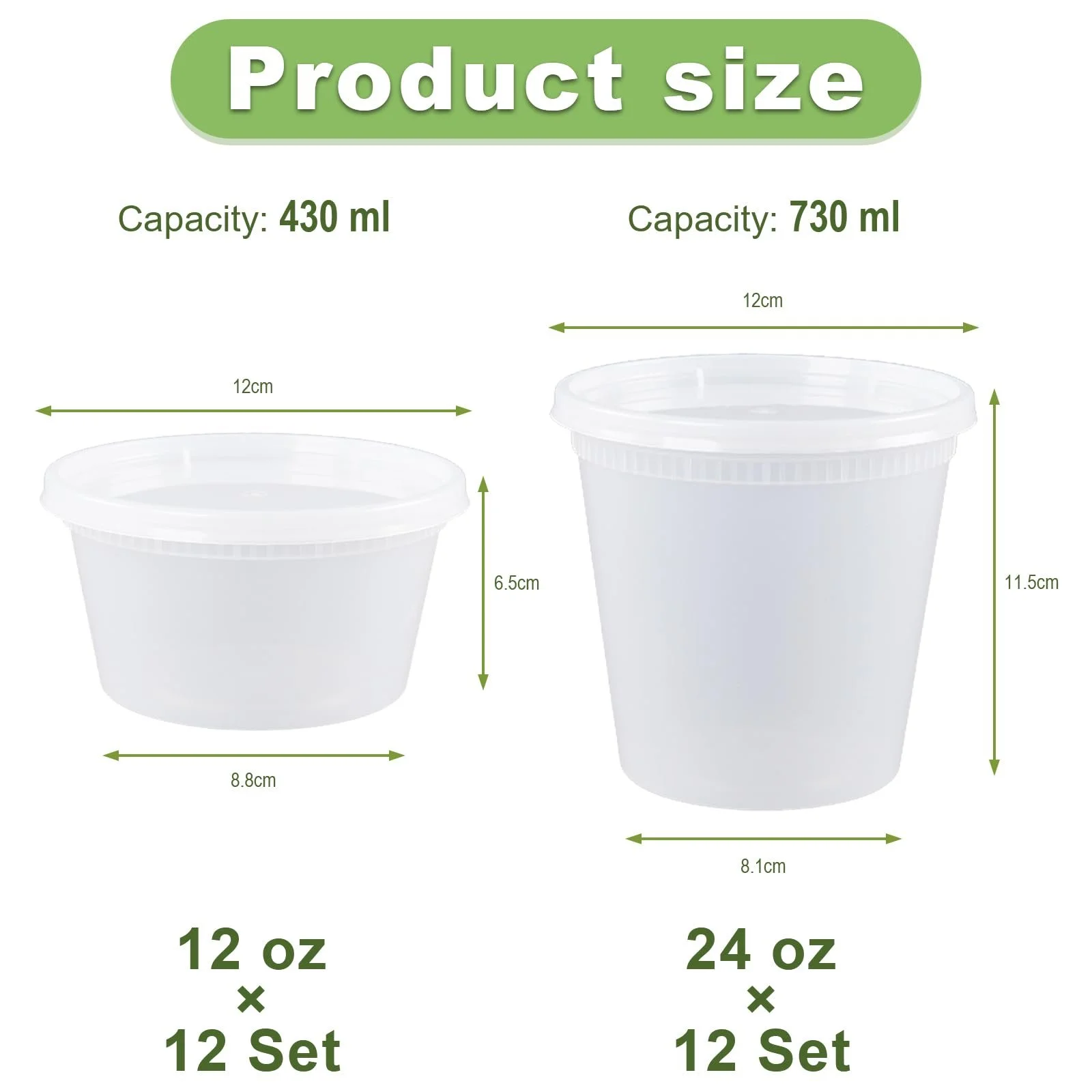 Набір контейнерів YOYEAH 24 шт. 12 oz та 24 oz пластикові BPA-Free, фото №2