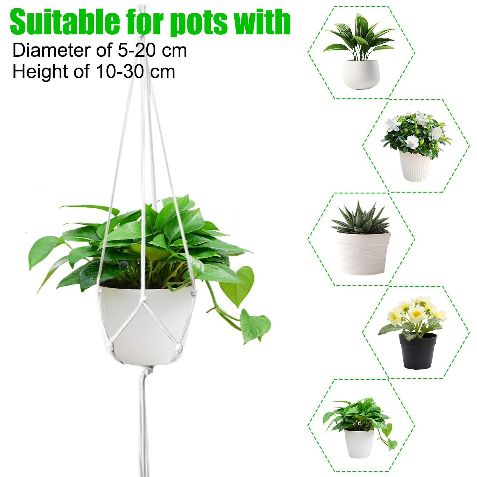 Набір підвісних кошиків Макраме 4 штуки з металевими гачками Бохо стиль Білий, фото №4 Набір підвісних кошиків Макраме 4 штуки з металевими гачками Бохо стиль Білий, фото №4