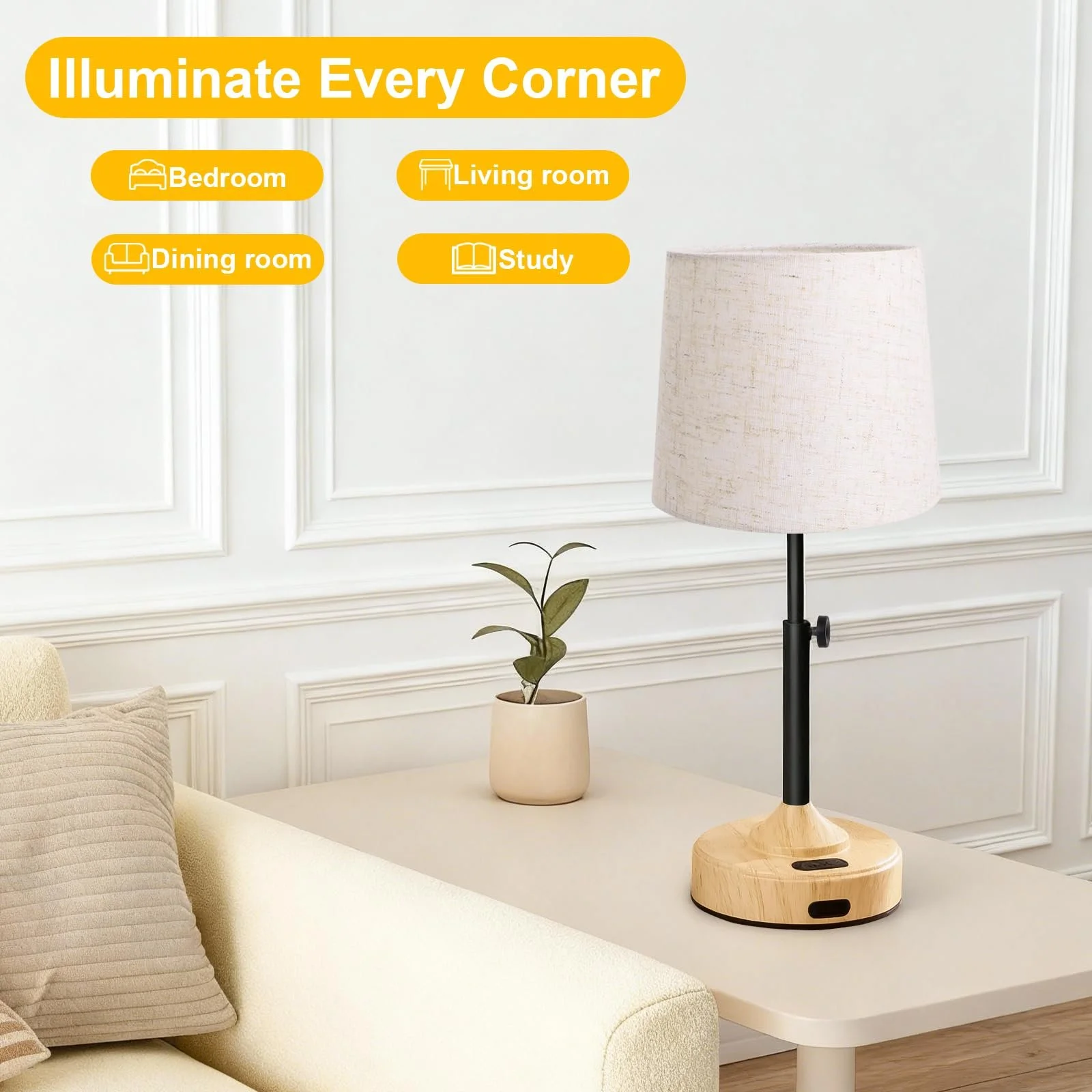 Настільна лампа бездротова сенсорна 2700 K - 5000 K з таймером та лляним абажуром комплект з 2 шт., фото №7