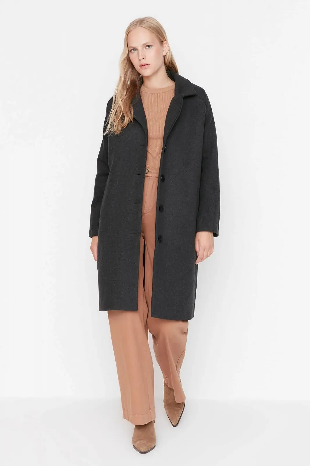 Пальто TRENDYOL Обычный Базовый Однотонный, фото №3 Пальто TRENDYOL Обычный Базовый Однотонный, фото №3