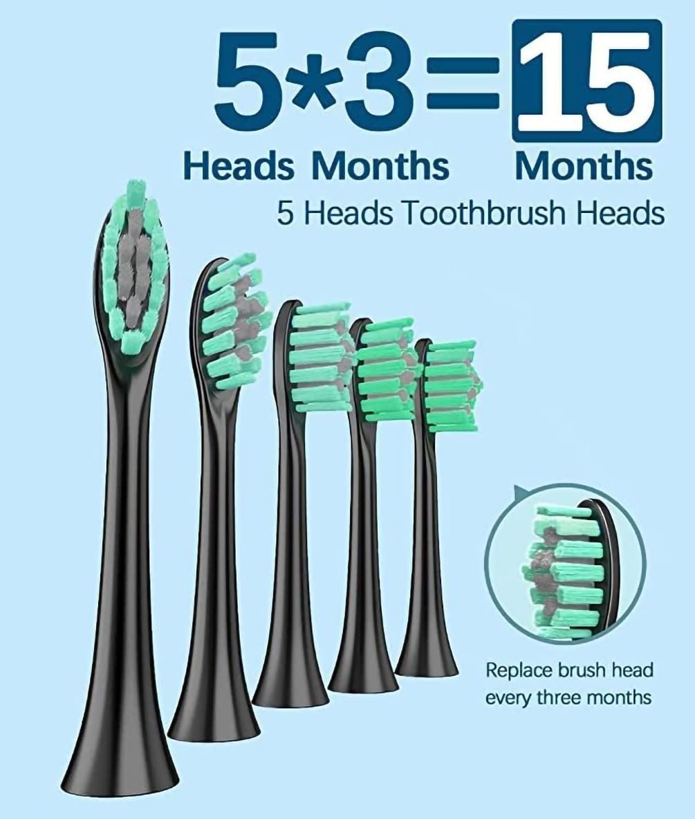 Електрична звукова зубна щітка для дорослих 40 000 VPM з 5 насадками та зарядною станцією 5 режимів, фото №3