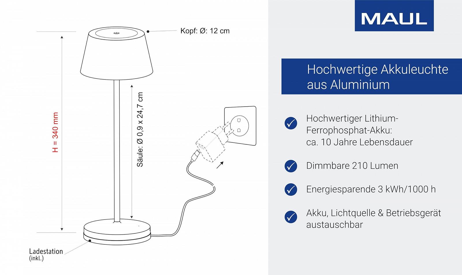 Настільна лампа MAUL MAULnina акумуляторна бездротова димована Біла, фото №4