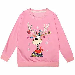 Світшот для дівчинки з принтом, з круглим вирізом, довгими рукавами, повсякденний флісовий synthetic.ua - Фото 1