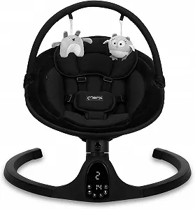 Детские качели MoMi KENANI Onyx для детей до 9 кг со светодиодным дисплеем пультом дистанционного управления и Bluetooth для смартфона подключением к батарее или питанию Черный - Фото 1