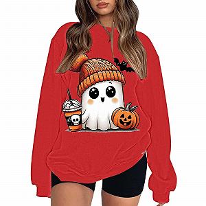 Костюм на Хэллоуин Женский Свитшот с привидениями Милый Свитшот с длинными рукавами Пуловер Футболка с тыквой Жуткие костюмы на Хэллоуин - Фото 1