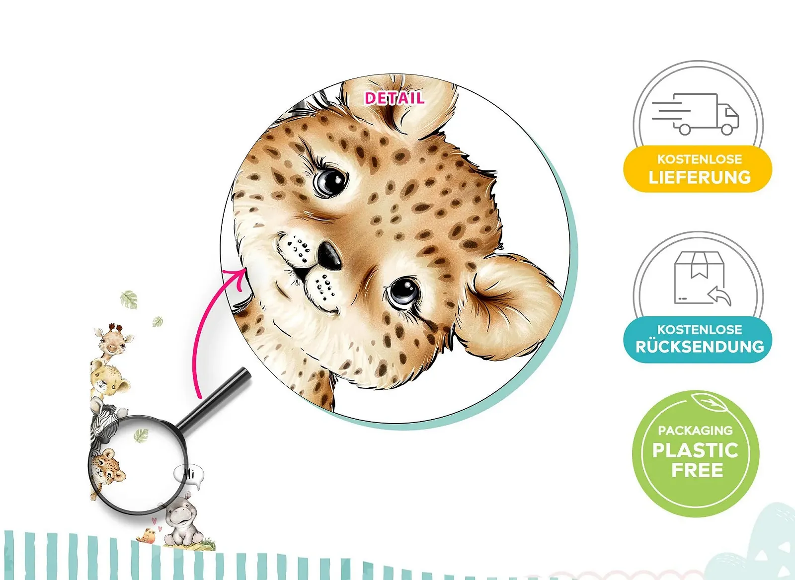 Наклейка на стіну та двері DK1004-8 Forest Animals для дитячої кімнати, фото №5