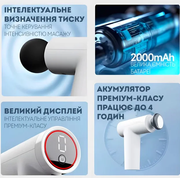 Перкуссионный ручной массажер Darius DRS-8000S2 Mini, 9 скоростей, 4 насадки, фото №4