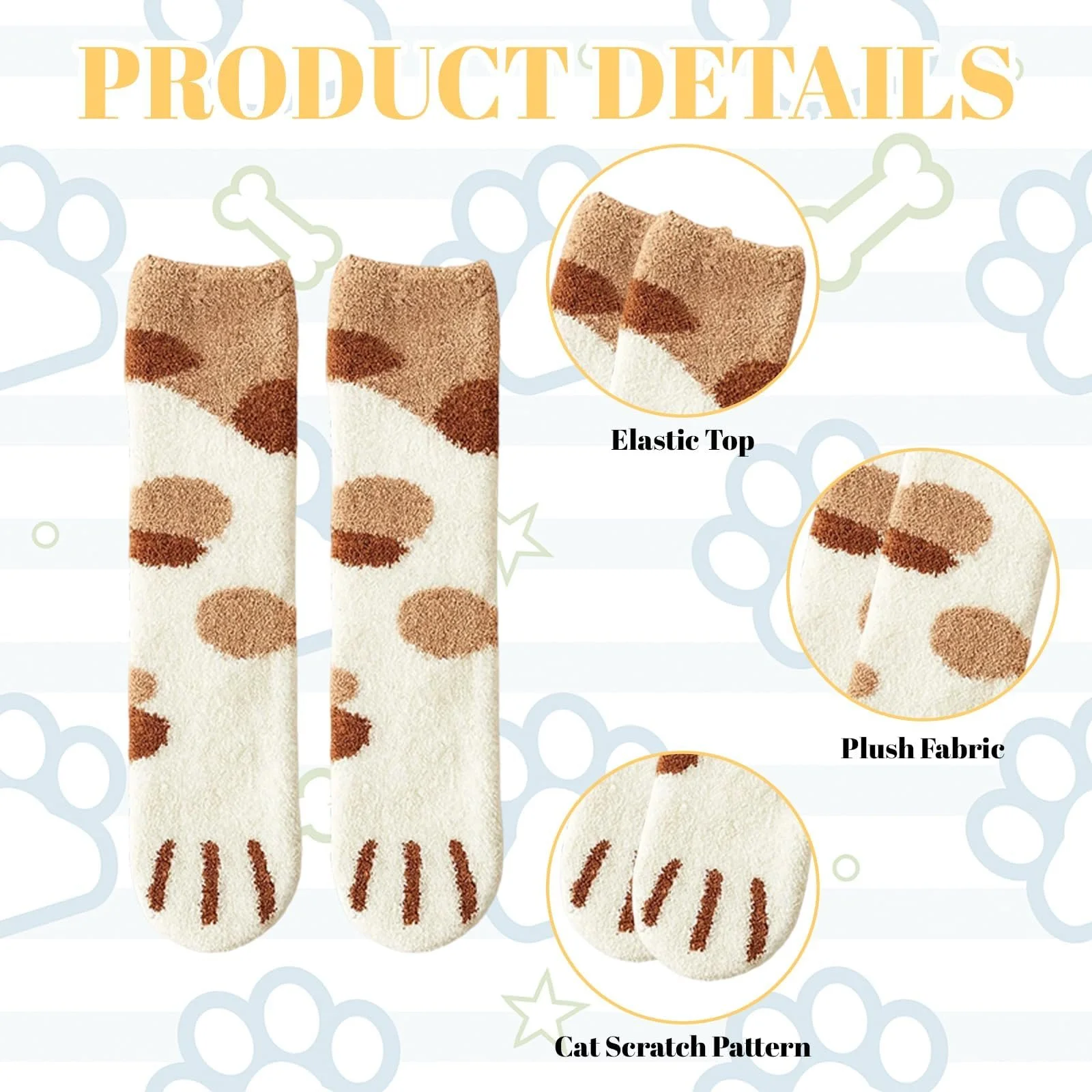 Пушистые носки для женщин (6 пар) с дизайном котов. Размер 36-42, фото №3