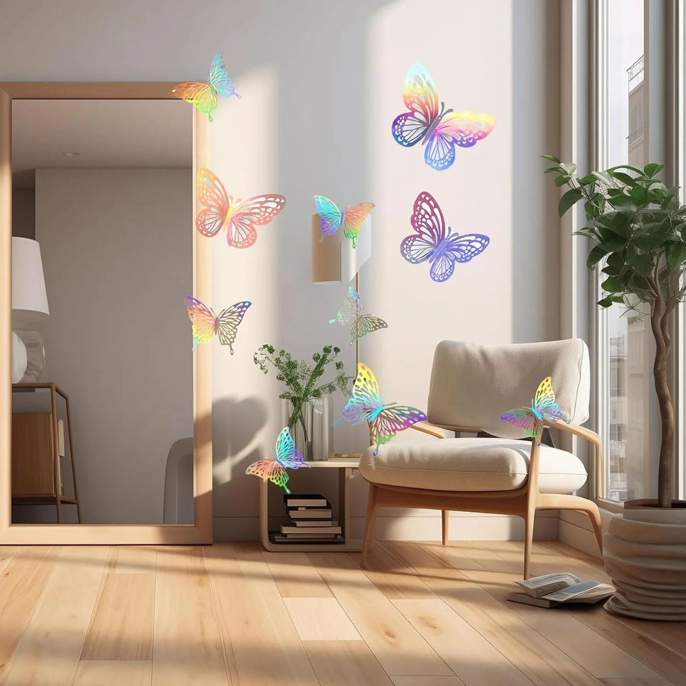 Набір 3D метеликів 36 штук Кольорові лазерні Butterfly Decoration 3 розміри Акрилові наклейки Різнокольоровий, фото №6