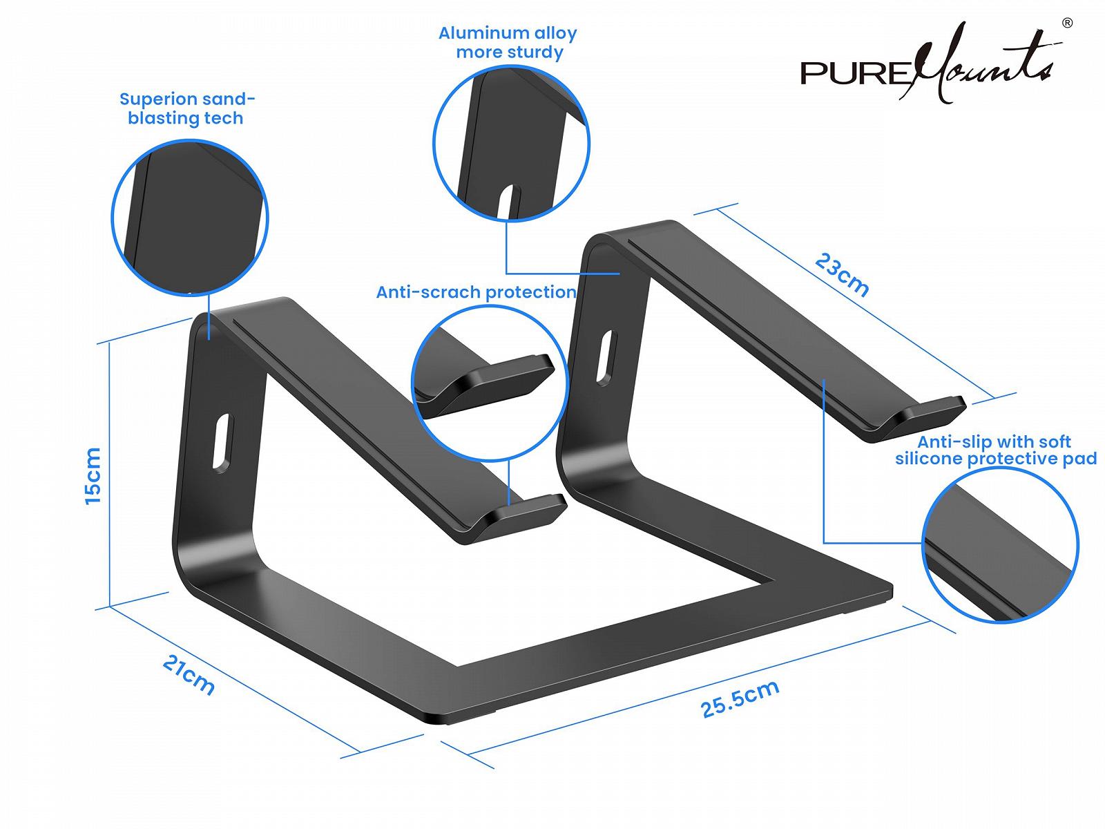 Підставка для ноутбука PureMounts Ultra-Slim Ергономічний Алюмінієвий Тримач з вентиляцією та нековзними накладками, Компактна, фото №7