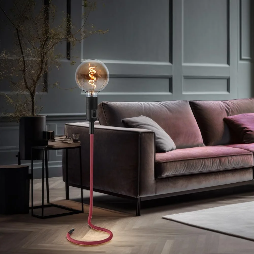 Настільна лампа Текстильна Червона в комплекті з LED лампою, фото №4