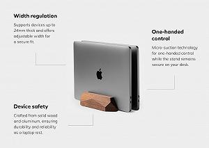 Подставка для ноутбука Oakywood Vertikaler, подставка для планшета, док-станция для двух ноутбуков, двойная деревянная подставка для 2 ноутбуков, для устройств толщиной до 2 см, совместима с MacBook Pro, Air iPad - 18 x 11.3 x 4 см, орех synthetic.ua - Фото 1