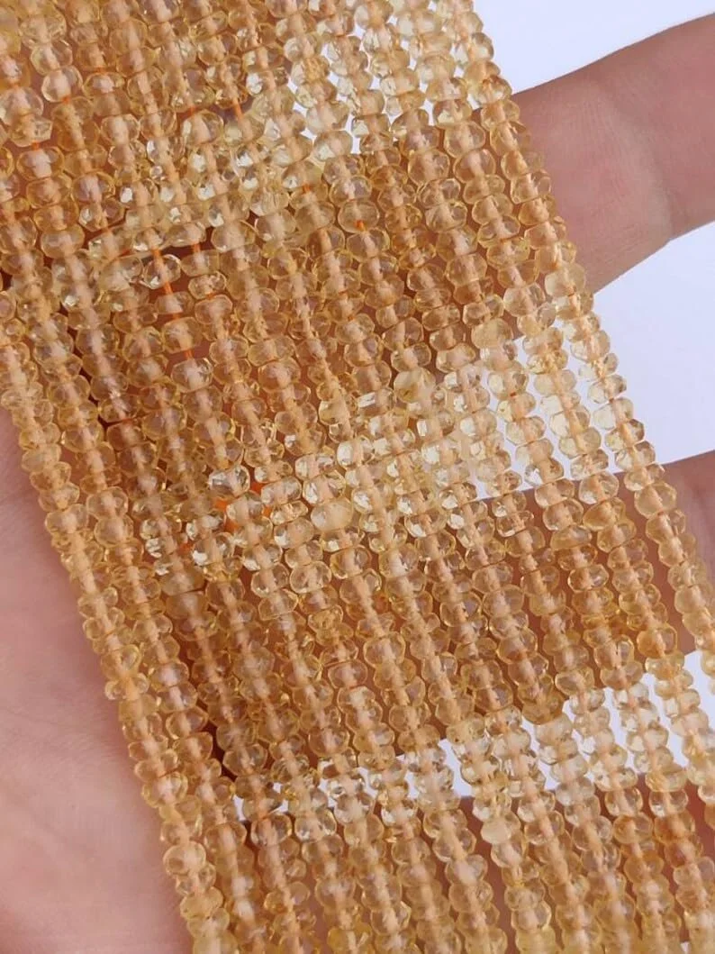 Намистини Цитрин Натуральний Roundelle грановані 3.5-4 мм жовтий, фото №1