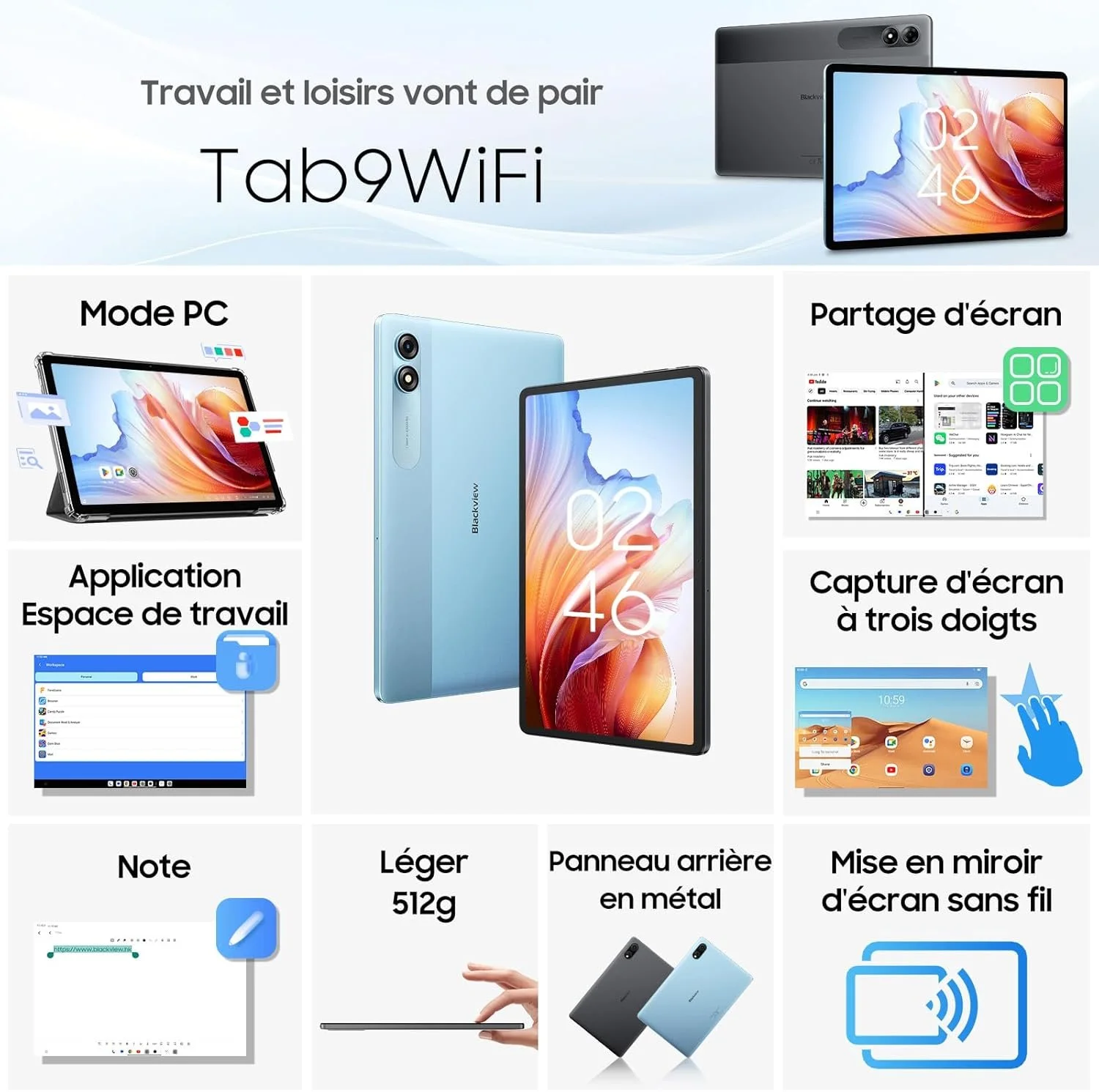 Планшет 11" 2K Blackview Tab 9 WIFI (6+12)/256Gb 8 ядер Android 14 8200 mAh Серый, фото №2