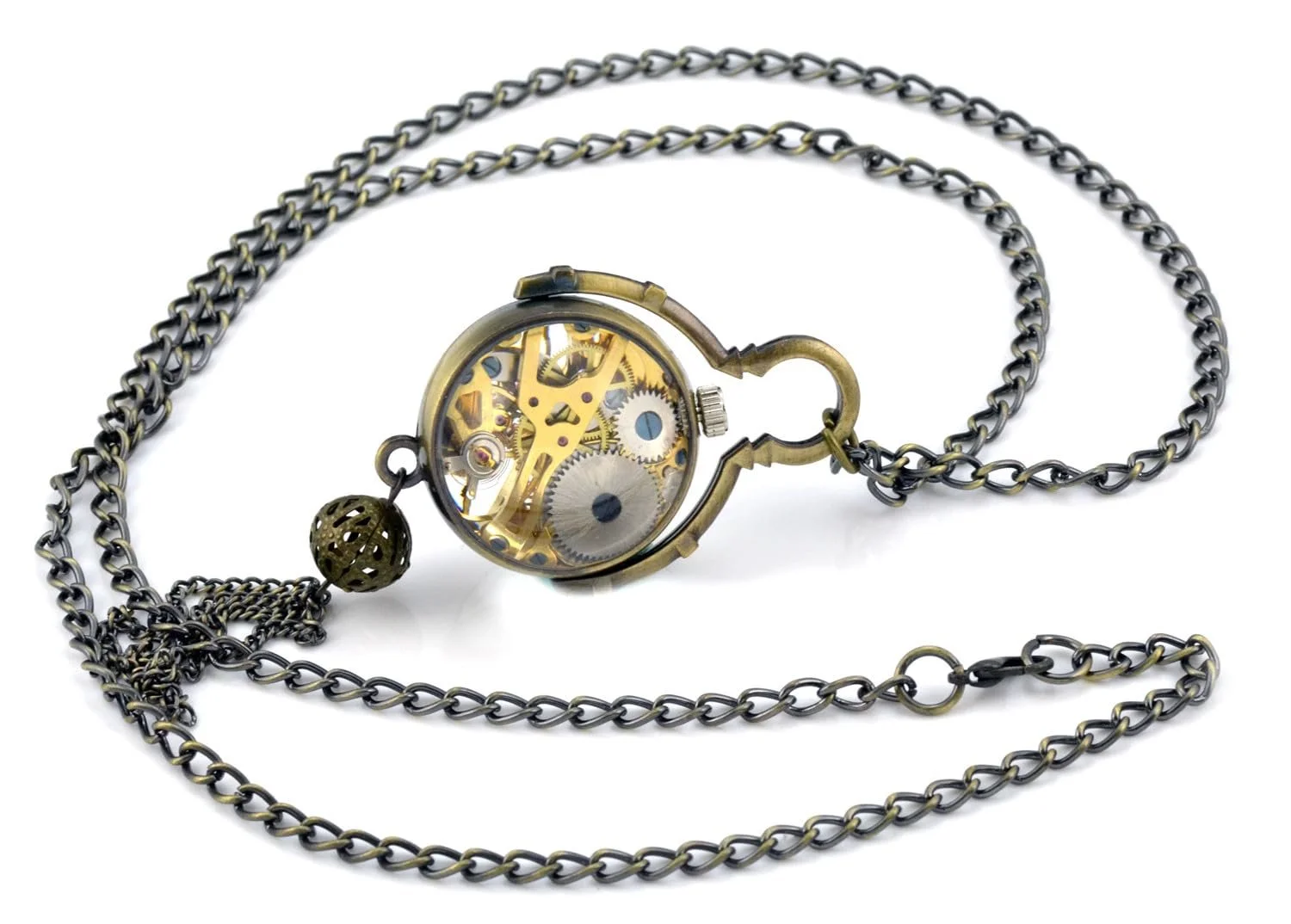 Механические карманные часы с ручным заводом Infinity U Fashion Retro с кулоном-шариком, цепочкой-скелетоном, ожерельем-свитером, бронзовые, антикварные, фото №2