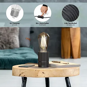 Настільна лампа ledscom.de Lito Switch 1x E27 Max. 60 Вт Набір з 2 шт. Чорна synthetic.ua - Фото 1