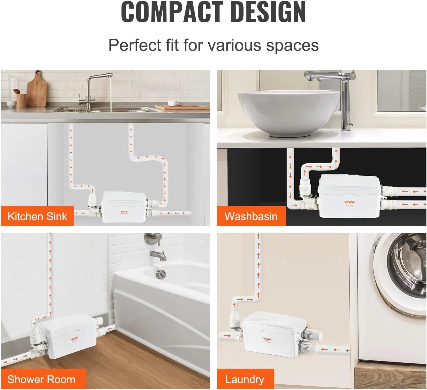 Насос-мацератор VEVOR Shower Pump FL0300 / 350 Вт / 6000 л/год / White, фото №9