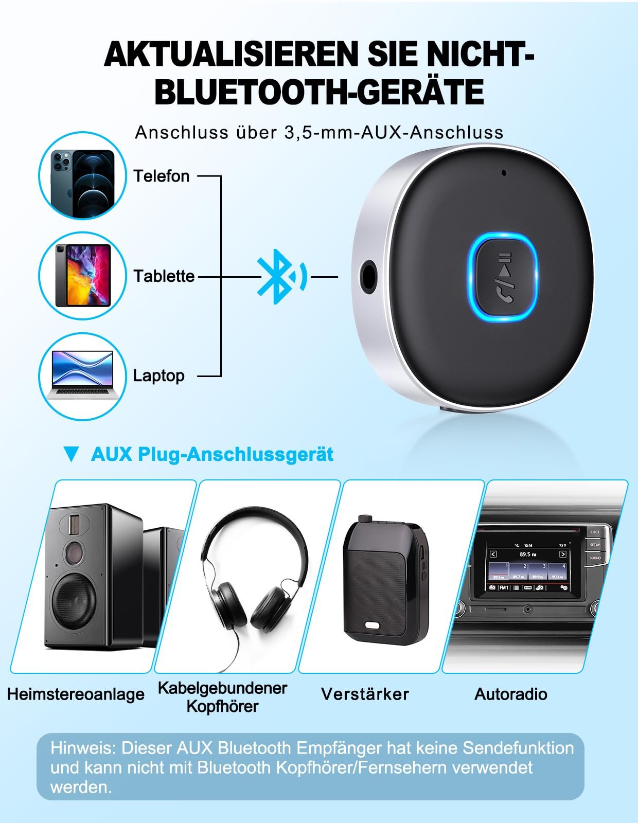 AUX Bluetooth адаптер Mohard для автомобиля, беспроводной Bluetooth 5.3 приемник для домашней стереосистемы/проводных наушников, Bluetooth адаптер AUX 3.5 мм, автомобильный эквалайзер, двойное подключение, 16 часов воспроизведения, фото №3