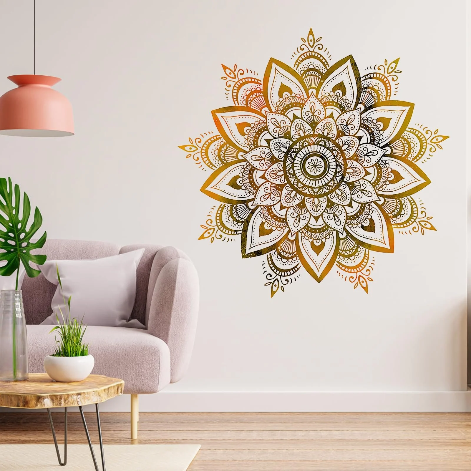 Наклейка на стіну Mandala Large Boho Flowers Gold, фото №4