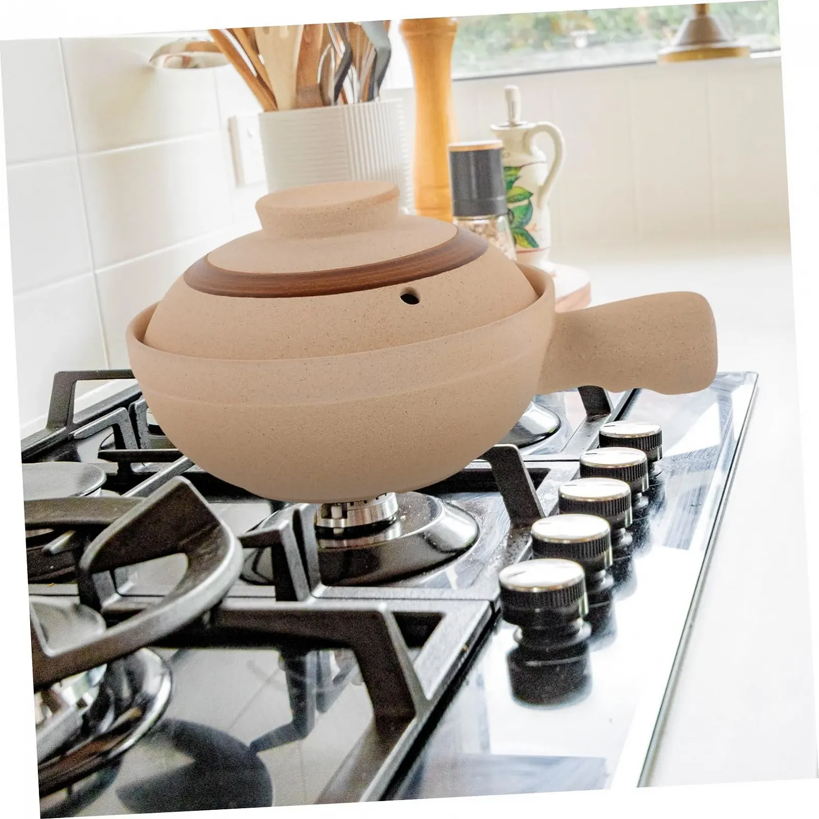 Кастрюля для тушения Керамическая Термостойкая с одной ручкой и крышкой, фото №8