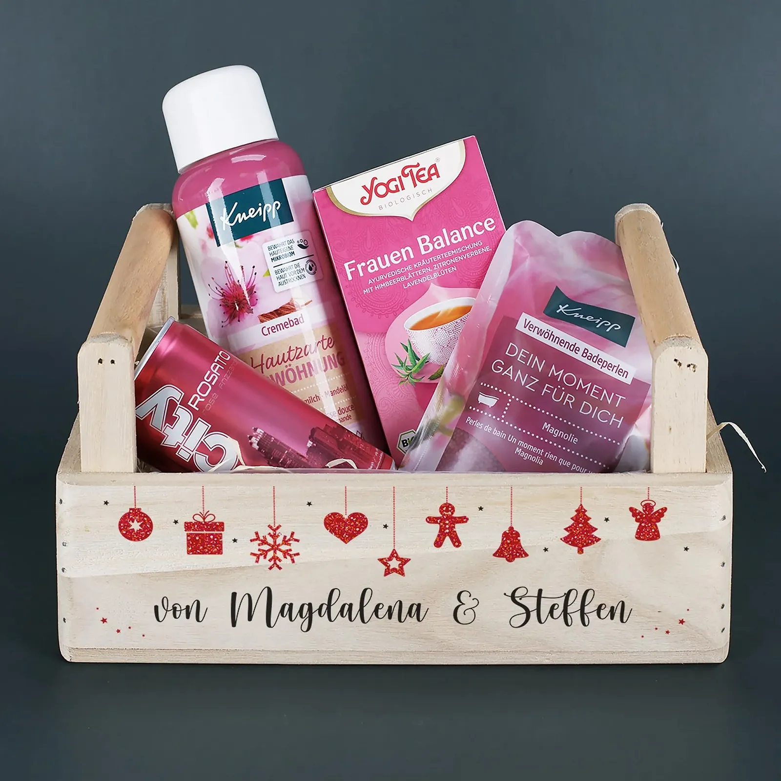 Подарунковий набір Herz & Heim для жінок з косметичними продуктами в персоналізованому дерев'яному подарунковому кошику, фото №3