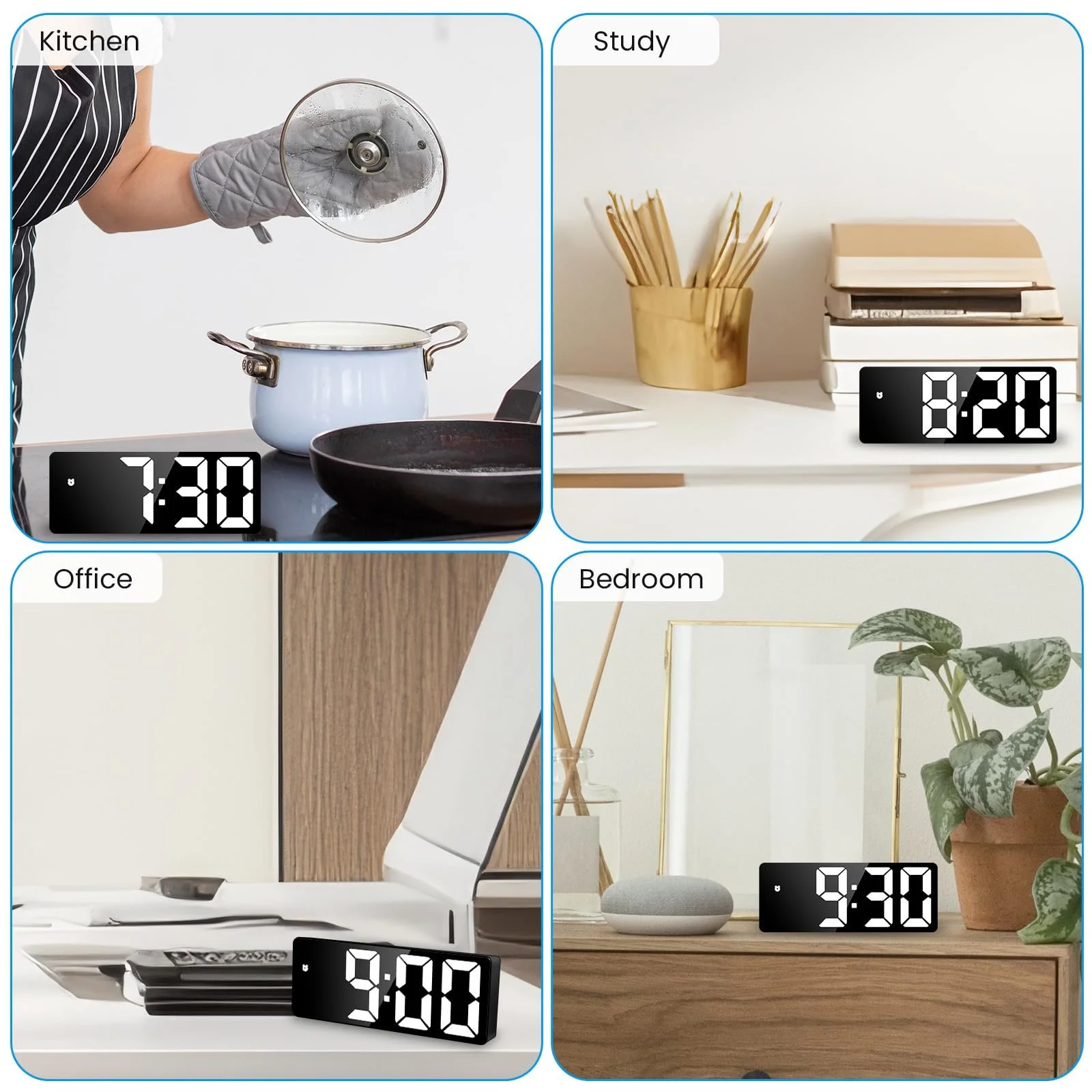 Цифровий годинник Sarsumir, LED, з датою, температурою, функцією повтору, регулюванням яскравості, фото №7