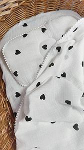 Муслиновый комплект в коляску, люльку: плед, простынь и подушка Сердечки synthetic.ua - Фото 1