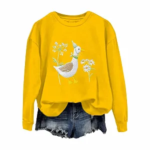 Рождественский свитер Женские уродливые свитеры Милая вышитая утка Толстовка и вышитая круглая горловина Смешная толстовка Подарок для любителей животных Топ с отверстием для большого пальца - Фото 1