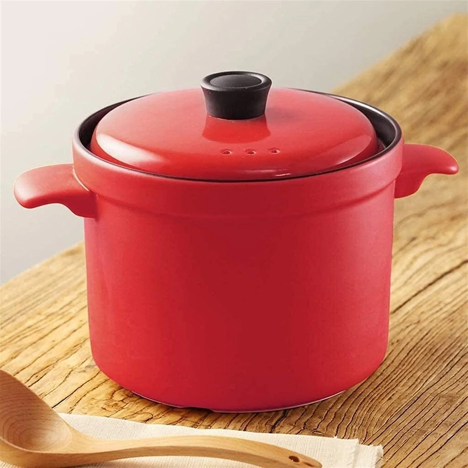 Каструля-жаровня керамічна термостійка з кришкою Червона, фото №3 Каструля-жаровня керамічна термостійка з кришкою Червона, фото №3