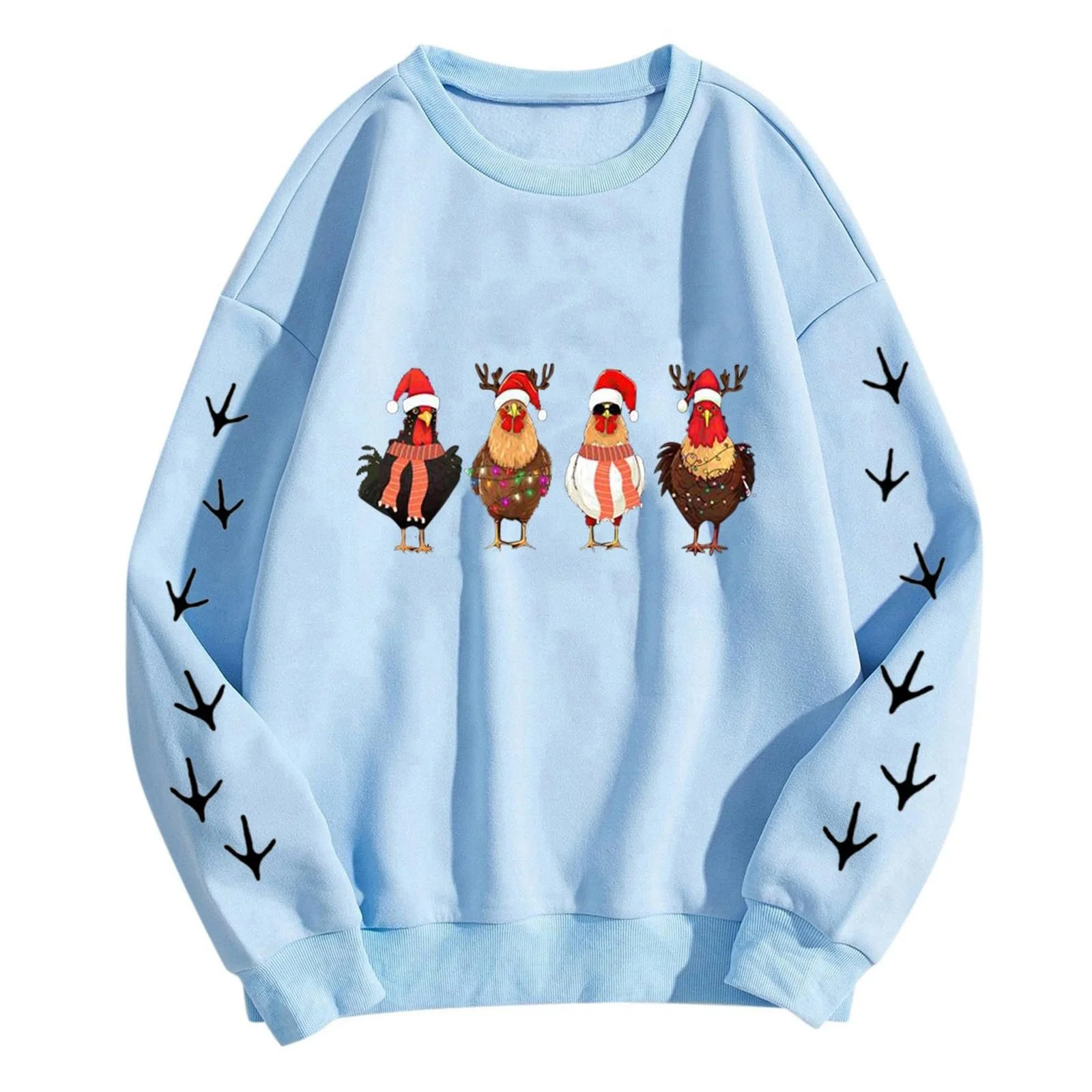 Женский Свитшот с круглым вырезом, длинными рукавами и принтом курицы, фото №4