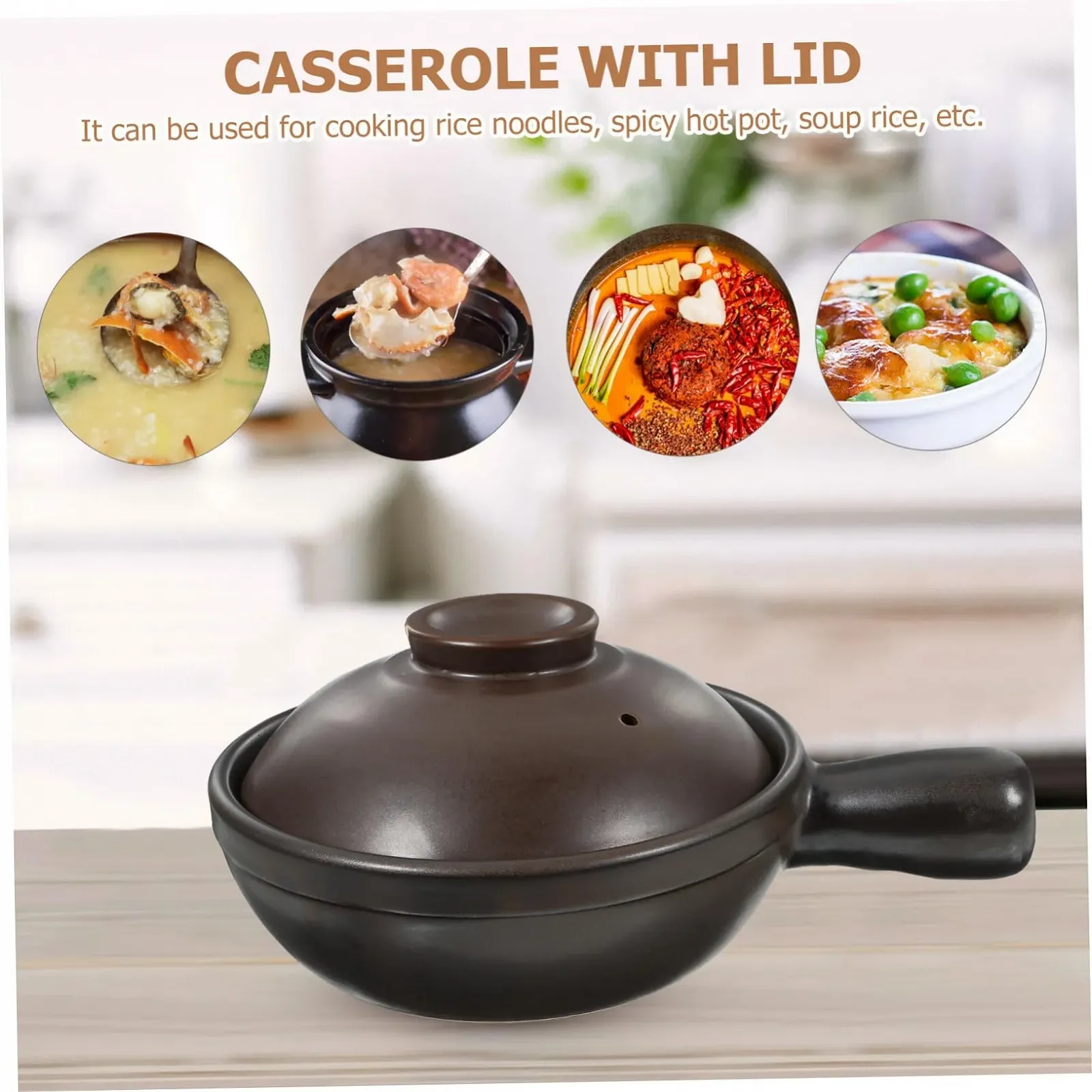 Керамічна каструля Sosoport з кришкою та вентиляційним отвором для супу та рису стійка до подряпин, фото №7