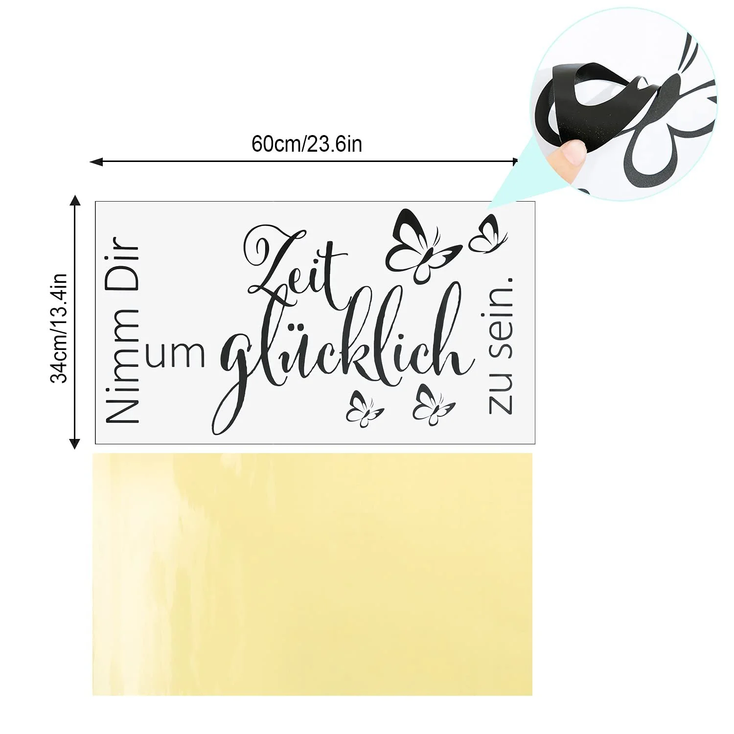 Наклейка на стіну Butterflies Take Time To Be Happy Чорна 36 x 80 см, фото №2