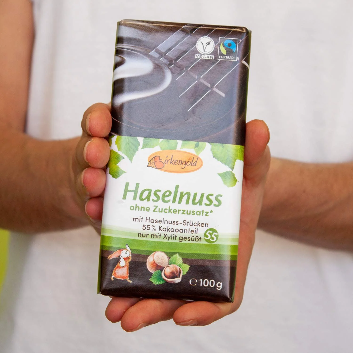 Шоколад Birkengold Hazelnut 100 г, 55% какао, з ксилітолом, Fair Trade, веганський, фото №4