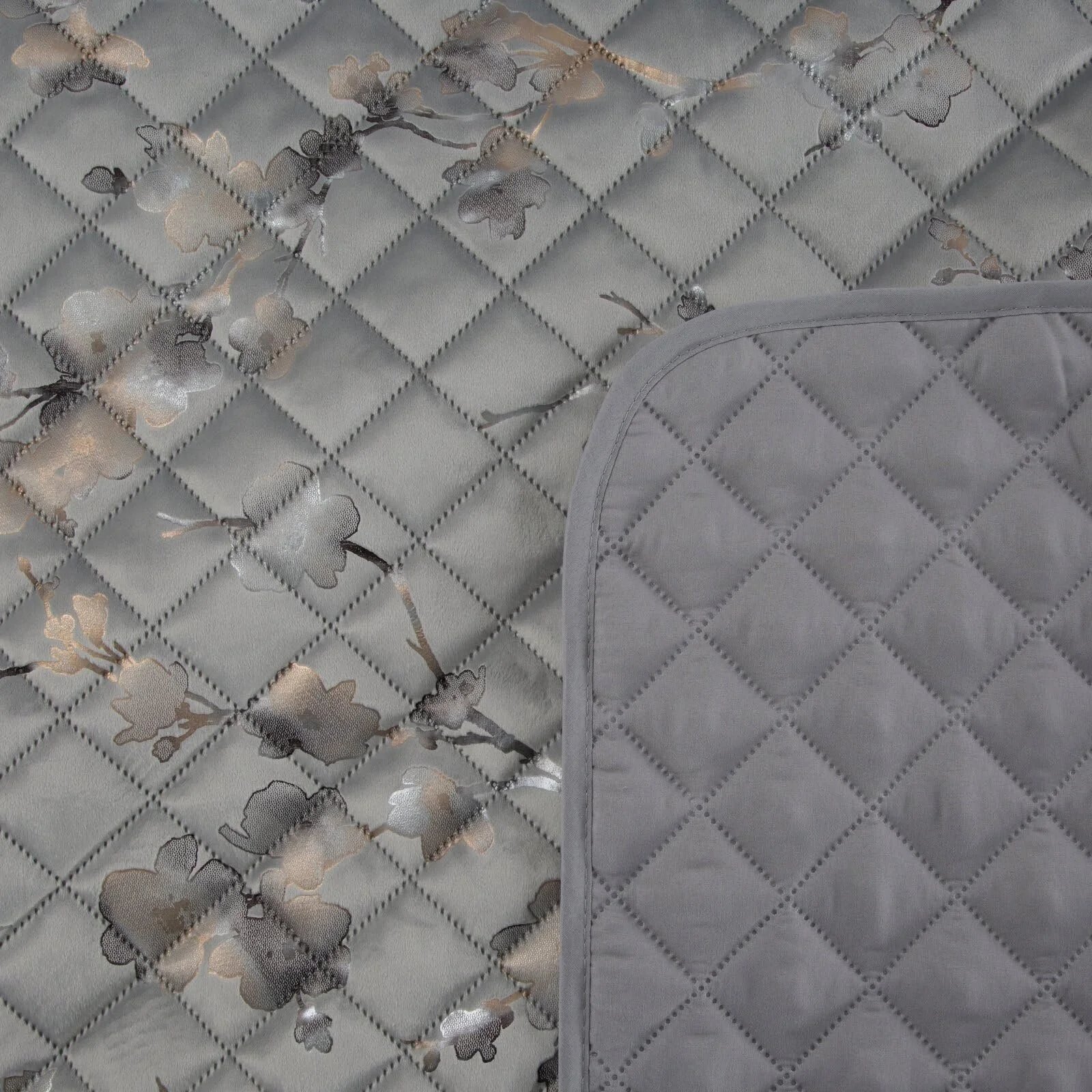 Покрывало Eurofirany Уголок Двуспальная Кровать Бархат Велюр Glamour Декоративное Покрывало на Кровать Кремовый Черный Серебряный (Серебряный, 200 x 220 см), фото №3