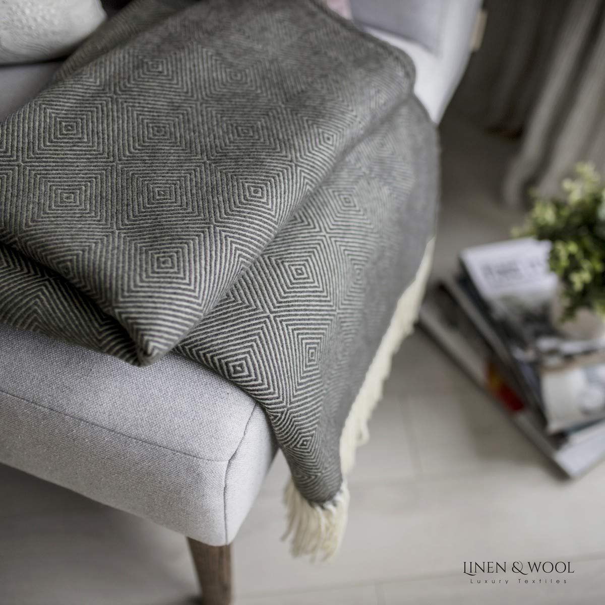 Покривало Linen & Cotton з 100% вовни мериноса ромб, фото №5