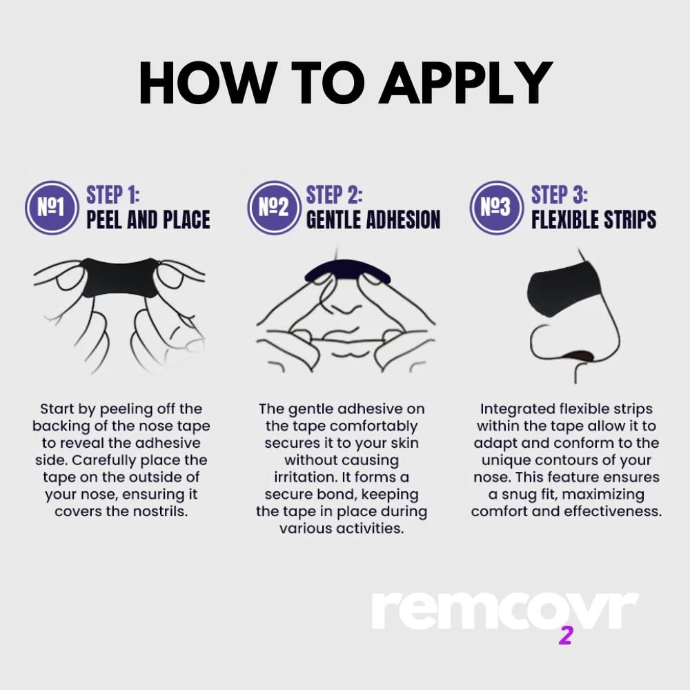 Смужки для носа Remcovr для дихання 30 смужок для носа для покращеного поглинання кисню Міцні клейкі, фото №4