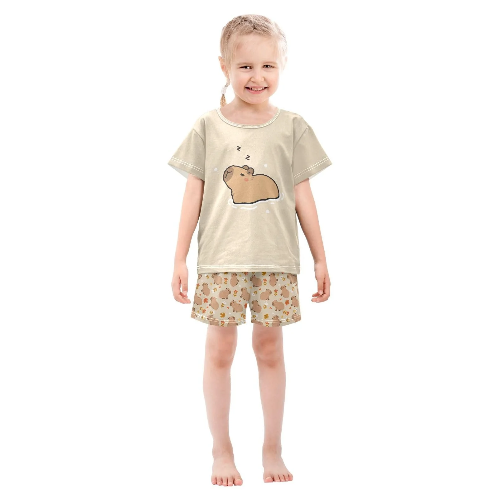 Комплект піжами Дитячий Mnsruu Капібара з короткими рукавами Бавовна для хлопчиків, фото №3