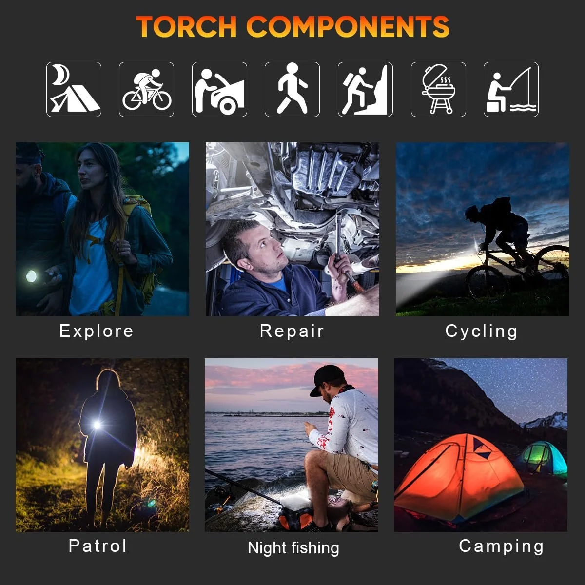 Ліхтар LED NAKCNM 500 000 люмен Дуже яскравий Акумулятор 1500 м Дальність Водонепроникний, фото №8