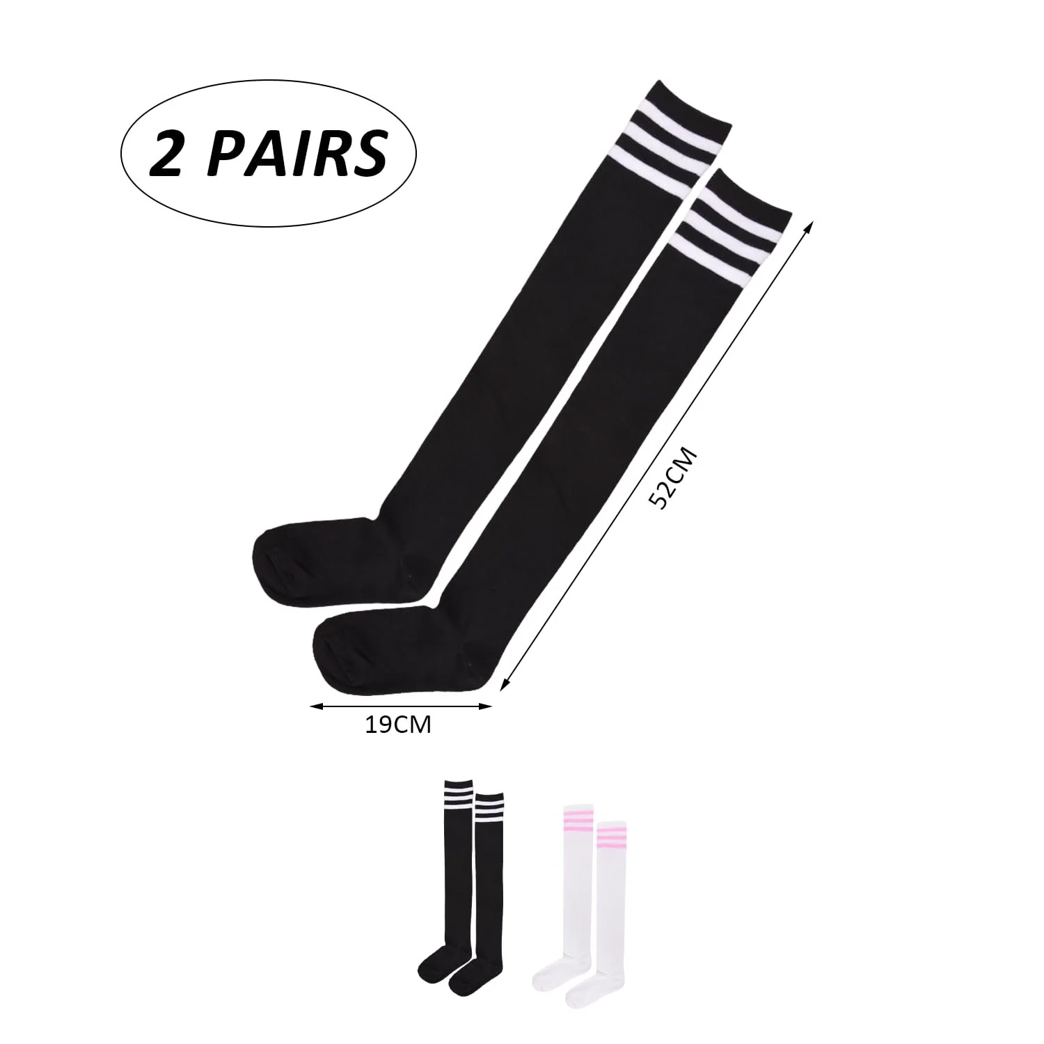 Гетры в полоску 2 пары, Женские термоноски, Носки до колена, Подходящие женские носки для сапог, Полосатые носки для ног (Белый, Черный), белый / черный, фото №2