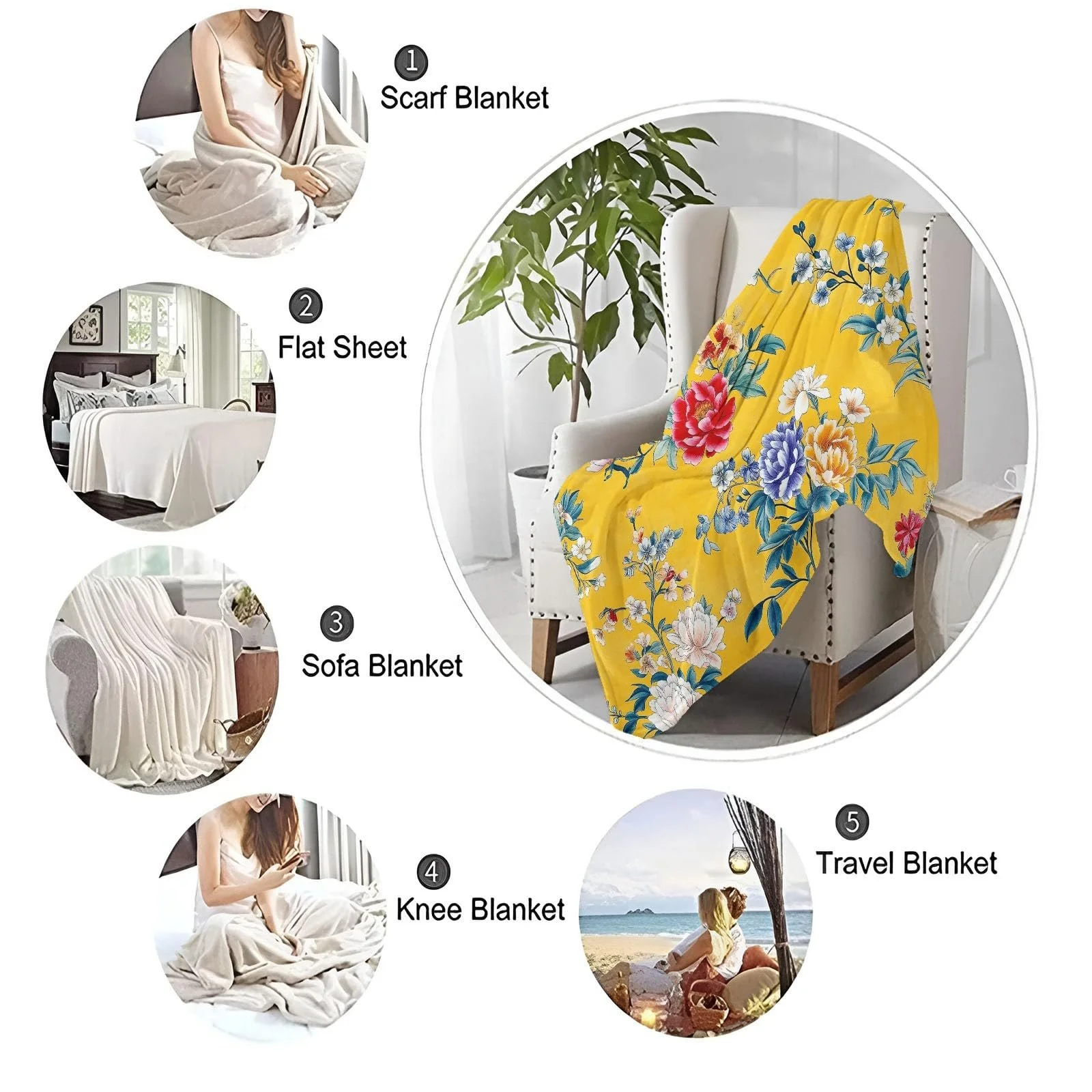 Фланелевое одеяло Желтое плюшевое фланелевое одеяло, теплое китайское традиционное элегантное цветочное одеяло с 3D-печатью - всесезонное детское постельное белье Фланелевые накидки 130 x 150 см, фото №7