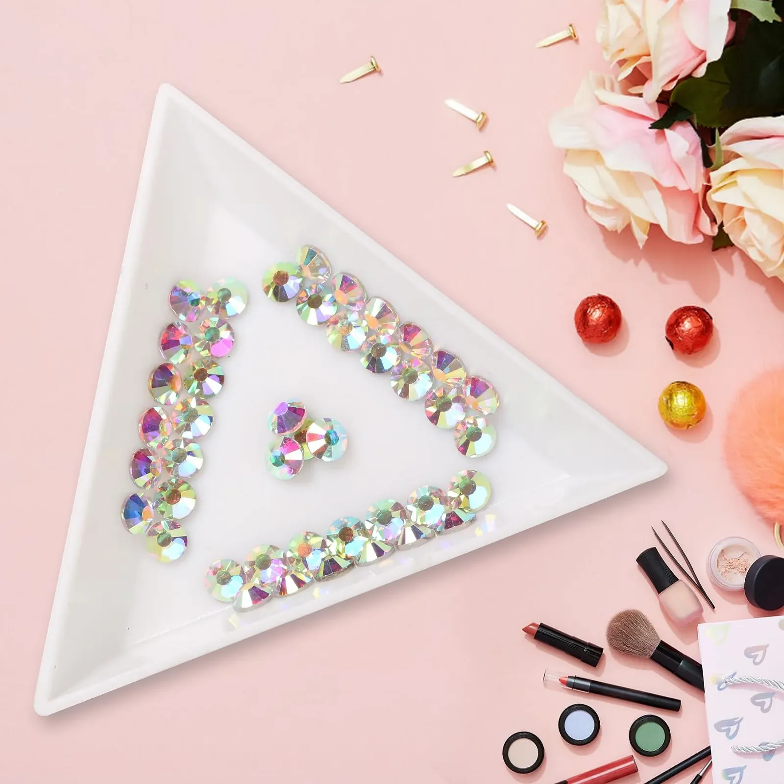 Клейові кристали Flatback Rhinestone Скляні діаманти Круглі коштовні камені 4.0 мм, SS16 1440 шт., Crystal AB, фото №3