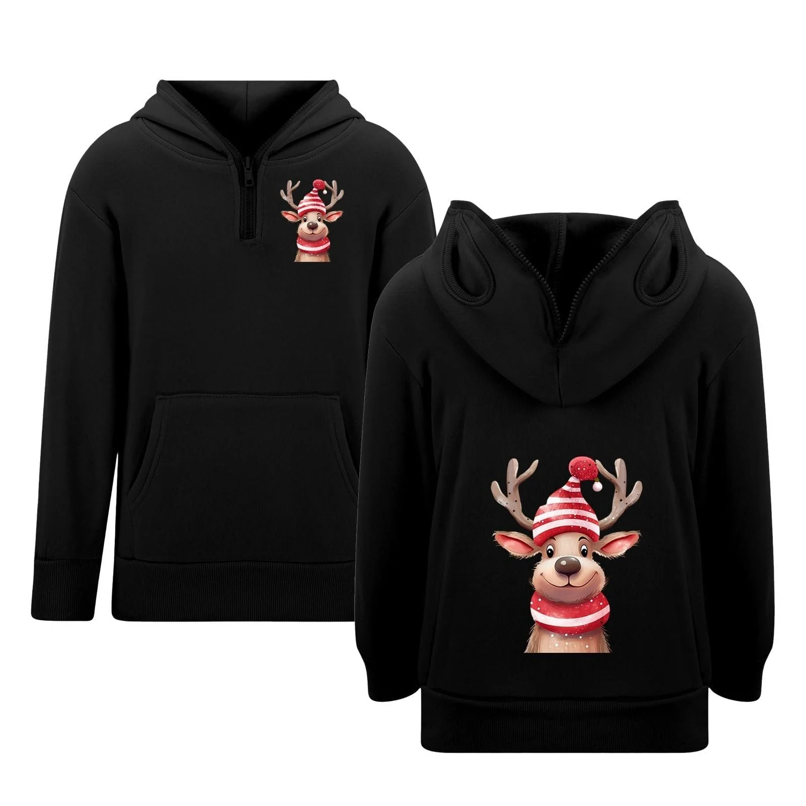 Рождественский джемпер 134 для мальчиков - Худи с принтом на молнии, с люверсами и карманом для повседневной носки, фото №1 Рождественский джемпер 134 для мальчиков - Худи с принтом на молнии, с люверсами и карманом для повседневной носки, фото №1